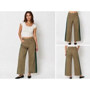 BDG Urban Outfitters High and Wide Pants Women’s 27 Khaki Green Side Detail NWT